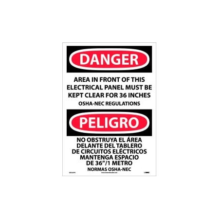 National Marker Co Bilingual Vinyl Sign - Danger Area In Front Of This Electrical Panel Kept Clear ESD225PC